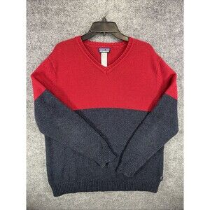 Patagonia XL Lambswool Sweater Men’s V-Neck Red Gray Colorblock Knit Pullover